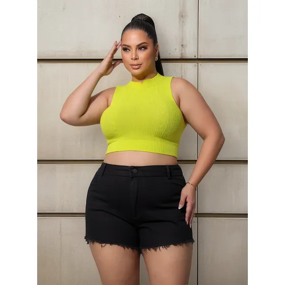 Short Plus Size Jeans Grande Lycra Cós Alto Elastano Premium