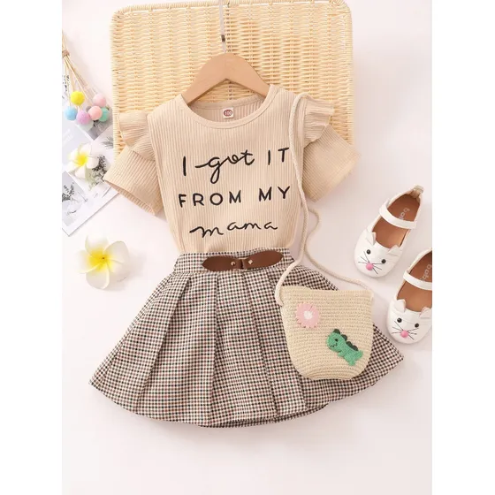 Camiseta Con Bordado De Slogan Con Falda Con Fruncido Con He