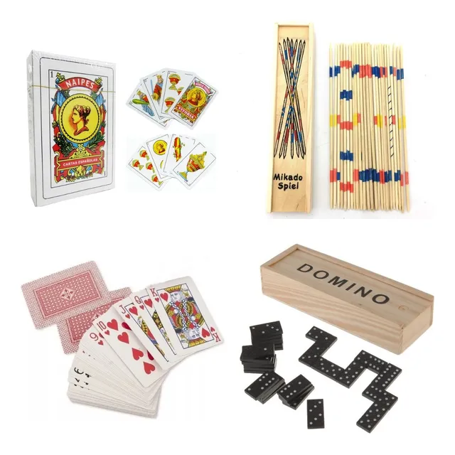 Pack 4 Juegos Cartas Españolas + Poker + Mikado + Dominó