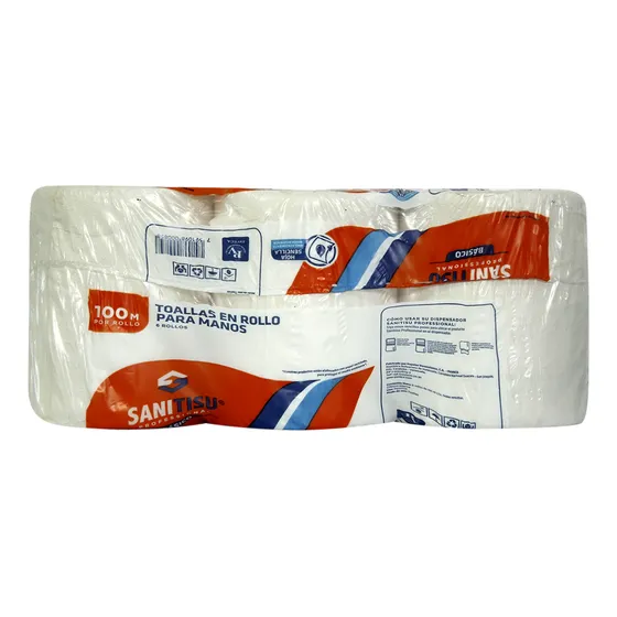 Toallas De Mano Sanitizu, Paquete 6 Rollos, 100 Mts