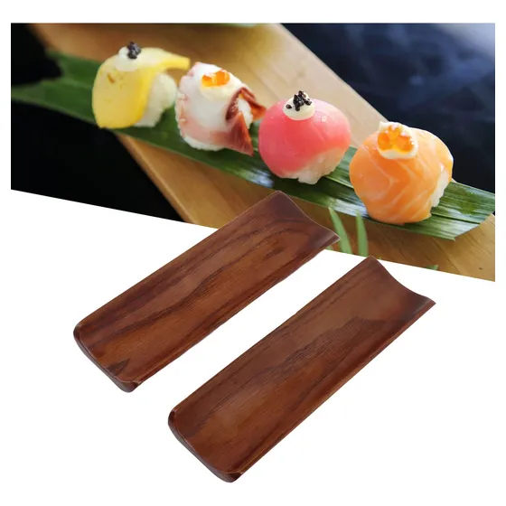 2 Plato Sushi Para Sashimi Largo Rectangular Madera Estilo X