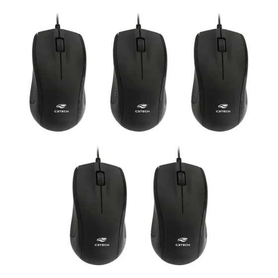 Kit 5 Mouse Óptico Usb Ms26bk Preto C3tech Com Fio 2 Metros
