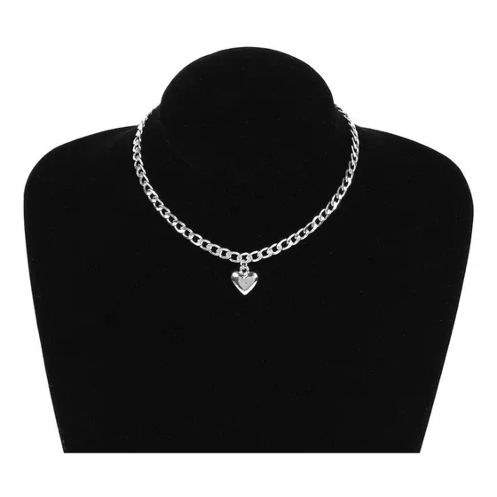 Colar Chocker Grosso Dourado Ou Prata Pingente De Coração