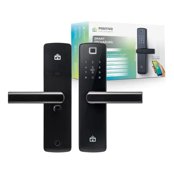 Smart Fechadura Wi-Fi de Embutir Positivo Casa Inteligente Abertura por Senha, Biometria, Tag, Chave e Aplicativo, Preta com Maçaneta​