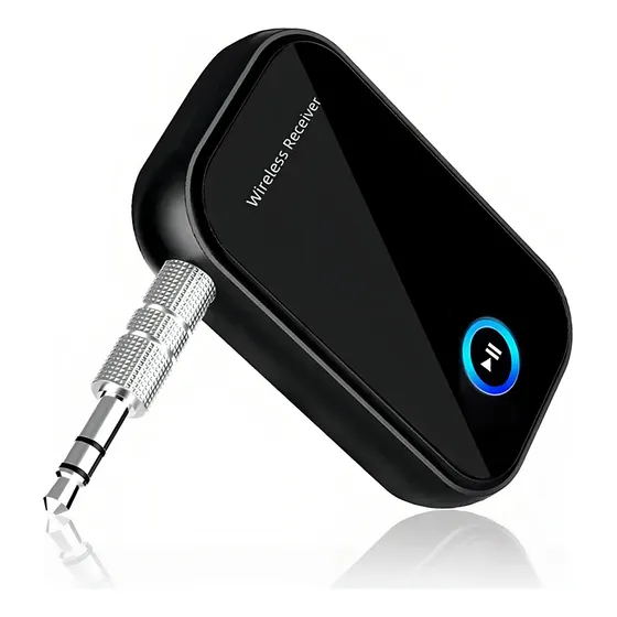 Receptor Auxiliar Bluetooth 5.0 Aux 3.5 Pare Pc Tv Bocina Laptop Y Coche Y Audio QYJU BT-15 Plug Color Negro Manos Libres