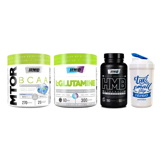 Star Nutrition Combo Mtor Bcaa Blue Raz X270 Gr + Glutamina X300 Gr + Hmb 180 Caps + Shaker