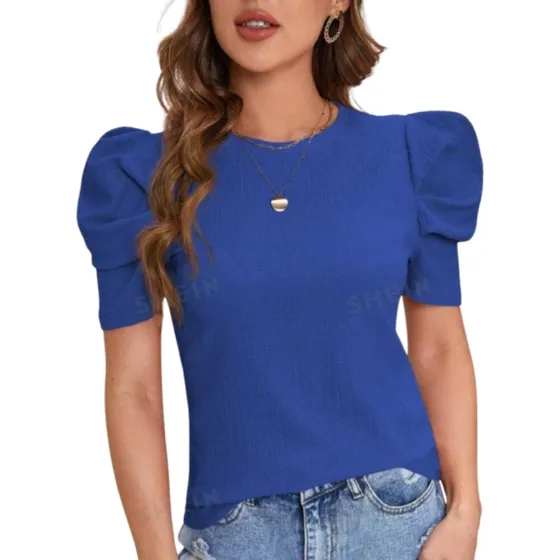 Blusa Shein De Vestir Para Dama Azul Rey Mangas Farol