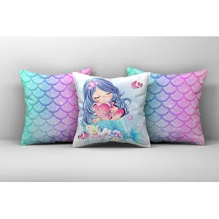 3 Capas De Almofada 45cm Decoração Cama Infantil Sereia Cor Rosa 3 Capas De Almofada 45cm Decoração Cama Infantil Sereia Cor Rosa