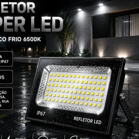 Kit 4 Refletores QuantaCore 400W LED Branco Frio 6500K IP67 Carcaça Preta