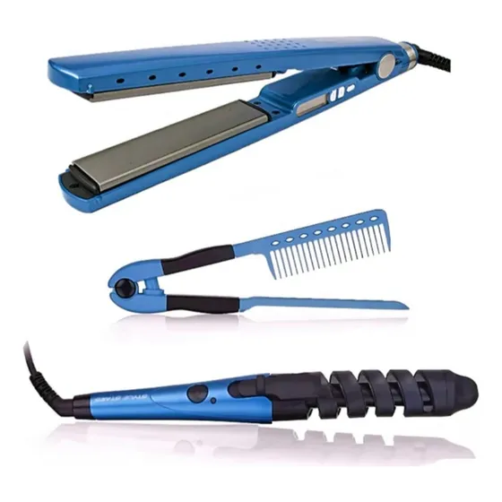 Planchita Profesional Waer+buclera+peine 450°grados Color Celeste