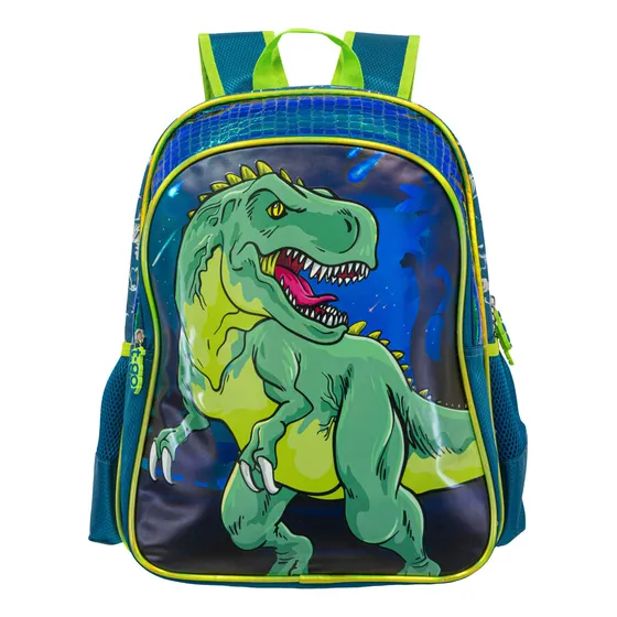 Mochila Jardín Escolar Para Nenes T-go 14 Amplia Resistente Color Azul Diseño de la tela Dino T-Rex