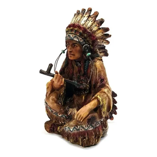 Estátua Indio Americano Cacique Xamã 20cm Escultura Resina