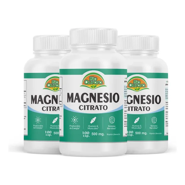 Citrato De Magnesio 100 Capsulas 500mg Bioaurora 3 Pack