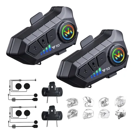 Intercomunicador Bluetooth Tluokm Y10-2X para Capacete de Moto com Alcance de 500m – Pack de 2