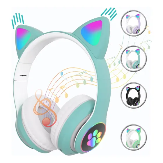 Fone De Ouvido Bluetooth Orelha Gatinho Infantil Led Sem Fio