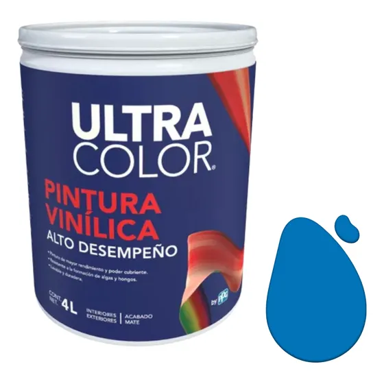 Pintura Vinílica Alto Desempeño 4lts Ultracolor Acabado Mate Color Azul Intenso