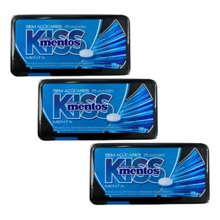Kit C/3 Mentos Kiss Menta 17,5g   Sem Açúcar Nova Embalagem