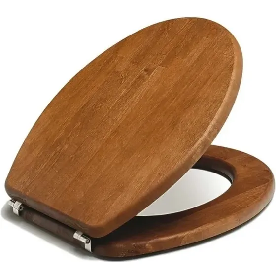 Asiento Inodoro Madera Maciza Color Cedro Modelo Pilar. 