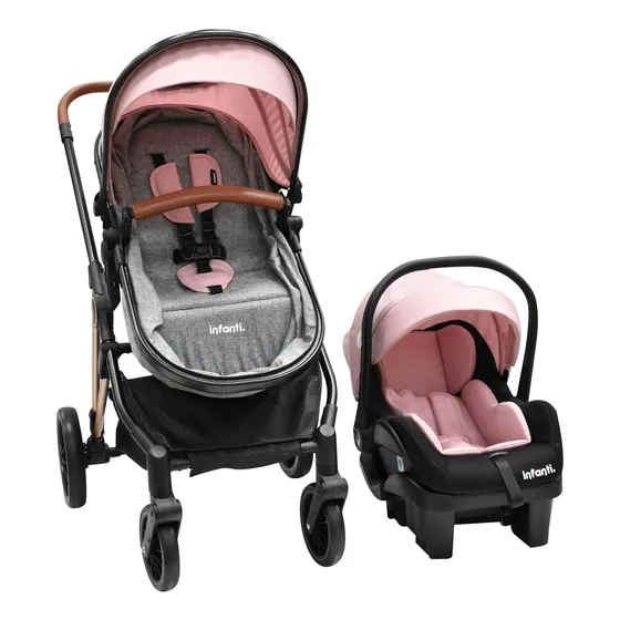 Carriola Con Portabebé Infanti Ana Plegado Compacto Rosa Chasis Negro