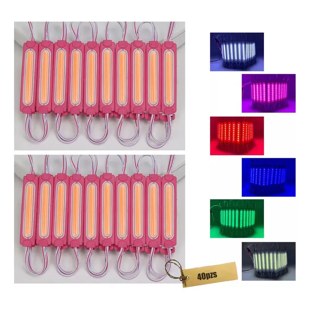 Time4buy 40 Pzs Módulos De 9 Led Cob 2835 Tira Encapsulados Colores 12v, Luz Decorativa Impermeable Para Caja De Luz, Letreros, Publicidad Con Cinta Adhesiva En La Parte Trasera Ip65 (rosa)