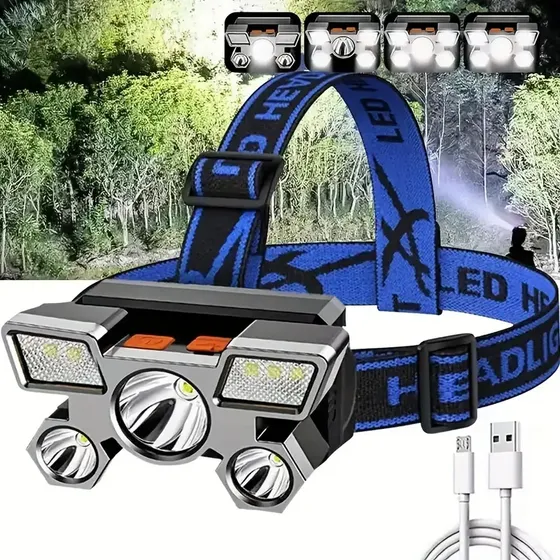 Linterna Frontal 5 Led Recargable Usb Tipo Minera