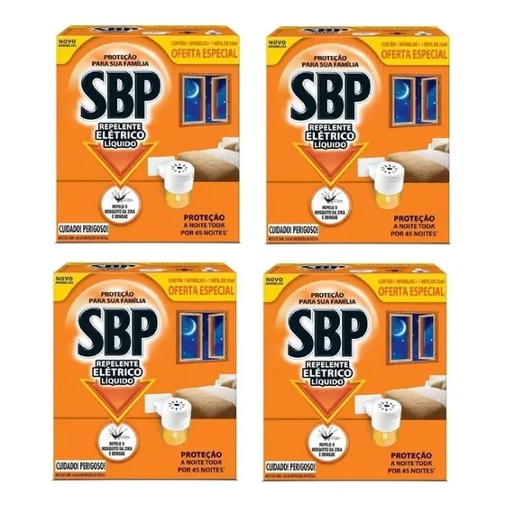 Kit C/4 Repelente Elétrico Líquido Sbp 45n + 4 Refil 35ml