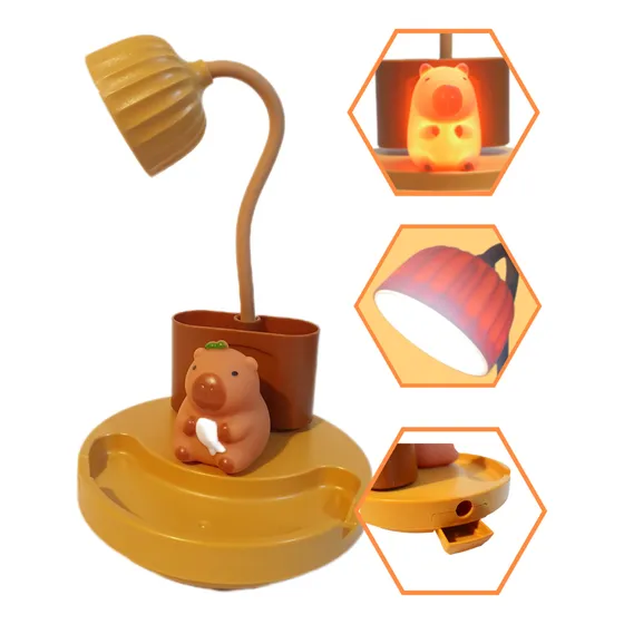Lámpara De Mesa Capibara Recargable Led Luz Nocturna Kawaii