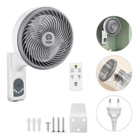 Ventilador De Parede Oscilante Com 5 Pás Com Controle Remoto 27 Cm 60hz Branco 127v Cinza Plástico 5