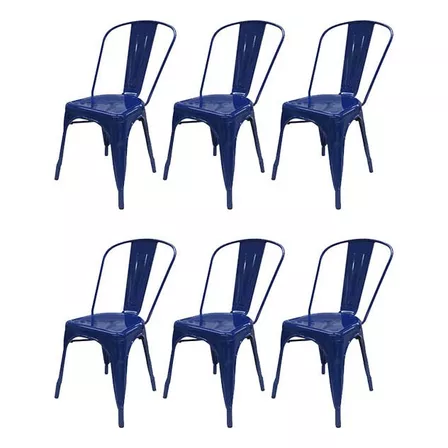 Silla de comedor DeSillas Tolix, estructura color azul oscuro, 6 unidades