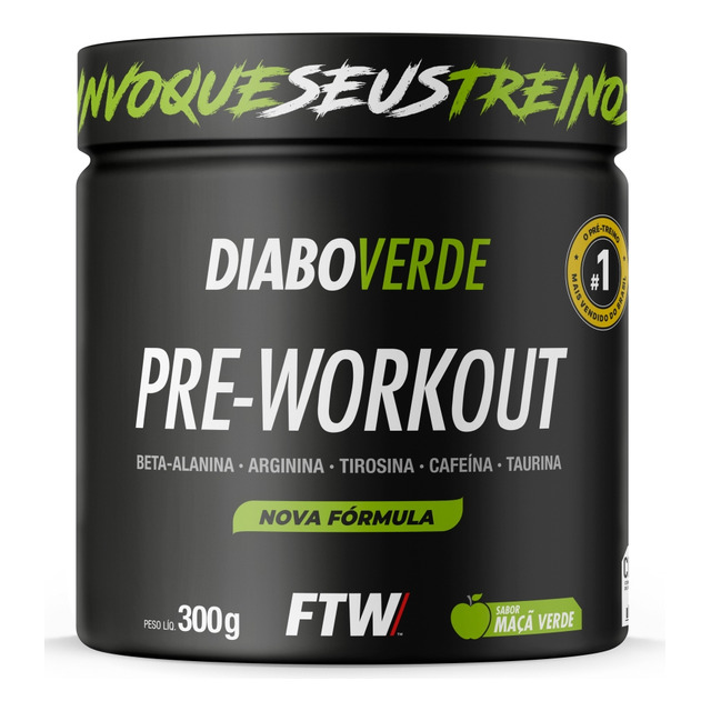 Suplemento Em Pó Pre Treino Pre Workout 300g Sabor Maça Verde Ftw - Diabo Verde Suplemento Em Pó Pre Treino Pre Workout 300g Sabor Maça Verde Ftw - Diabo Verde
