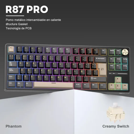 Teclado Royal Kludge Rkr87 Pro Phantom Creamy Switch 75% Español