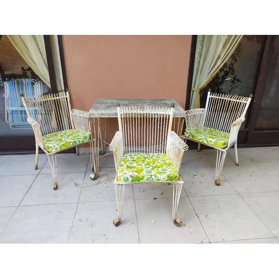 Antiguo Juego De Jardín Hierro 3 Sillones + Mesa - Excelente