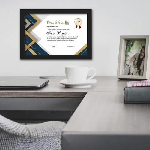 Quadro Moldura A4 21x30 Certificado Diploma Álvara Curso 24h Cor Preto