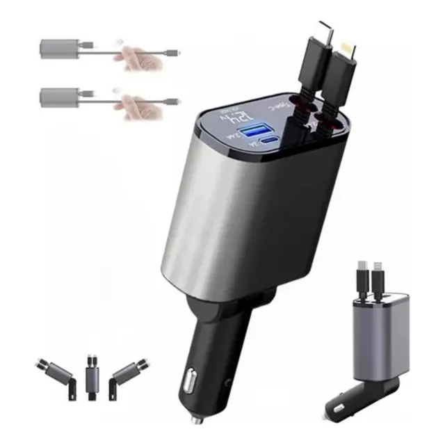 Cargadores Para Auto 120w Súper Rápido Con Cable Retráctil