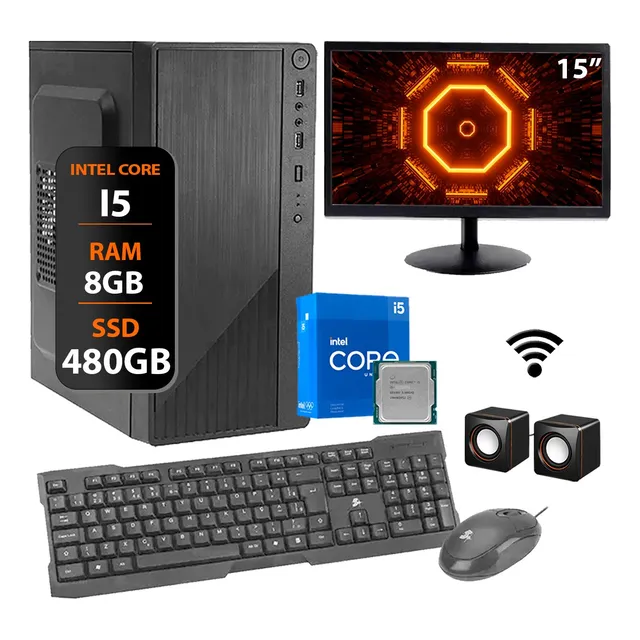 Pc Computador Core I5 3°ger 8gb Ssd480 Monitor 15 Completo