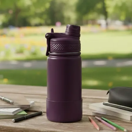 Garrafa Térmica Inox 350ml Bico Duplo Com Canudo Escola Agua Roxo
