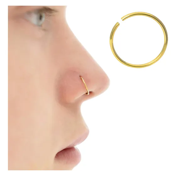 Piercing Argola Fina Nariz Aço Cirúrgico Fl A Ouro 6mm 8mm
