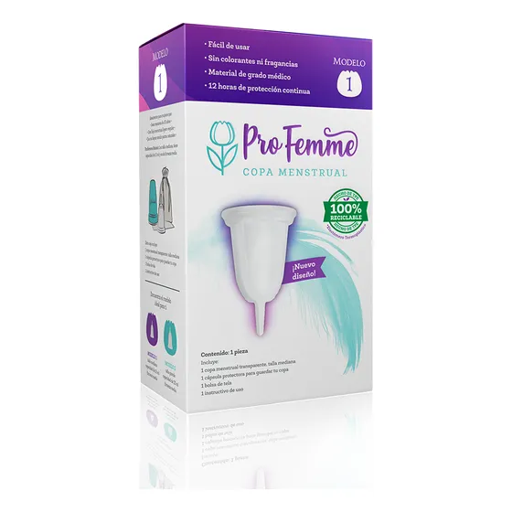Profemme Copa Menstrual Ecológica Mediana con Bolsa y Cápsula de Plástico Protectora