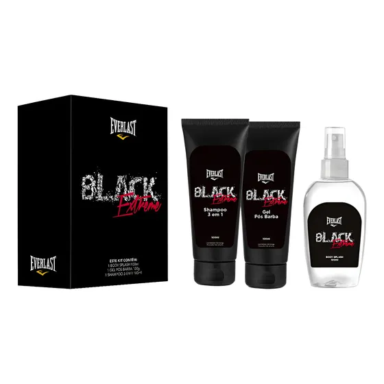 Kit Everlast Black Extreme Body Splash+gel Pós Barba+shampoo