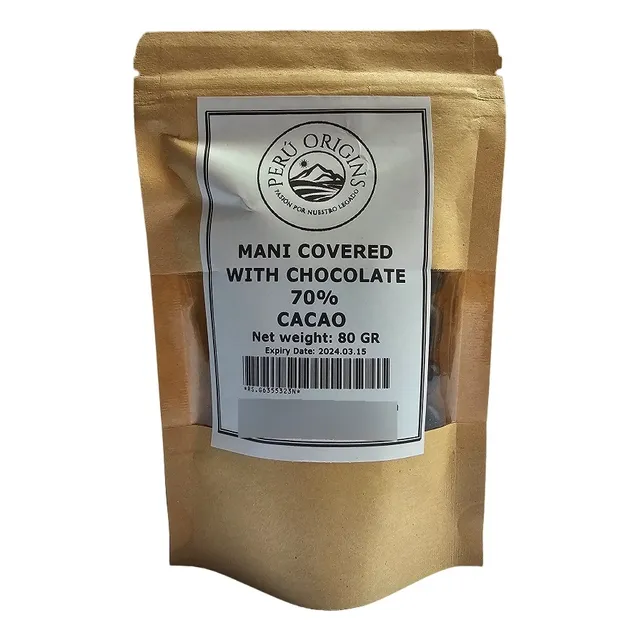 Maní Recubierto Con Chocolate 70% Cacao Orgánico 80 Gr.