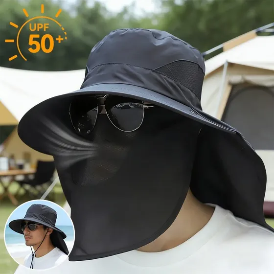 Sombrero Pescador Con Protección Solar Uv Y Cubre Rostro