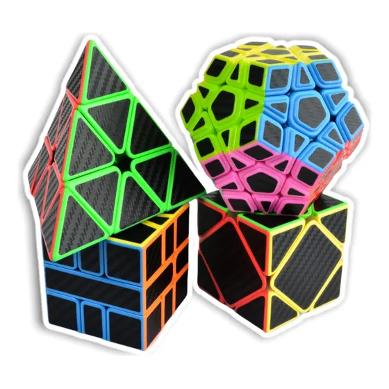 Moyu Set 4 En 1 Paquete Cubos Cobra Pack Megaminx, Pyraminx, Sq-1 Y Skewb Magic Cube Etiquetas Fibra De Carbono Increíble