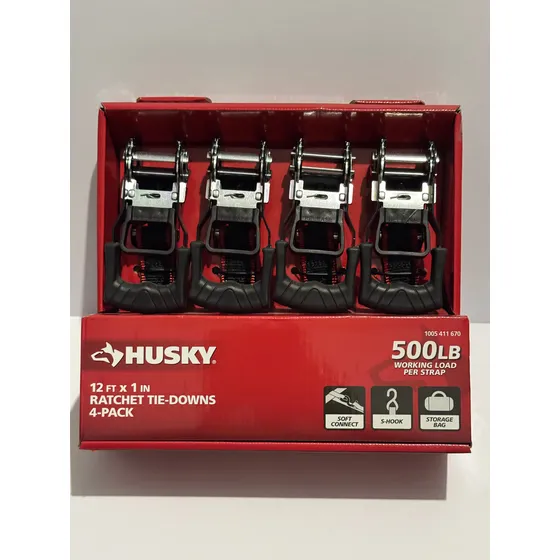 Pack 4 Cinchas Husky De Amarre Tipo Ratchet 500 Lb