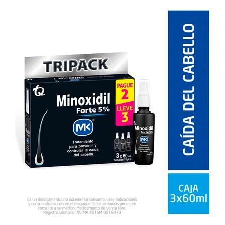 Minoxidil Forte 5% 5G Solución Tópica En Caja Por 3 Frascos De 60 mL C/U Minoxidil Forte 5% 5G Solución Tópica En Caja Por 3 Frascos De 60 mL C/U