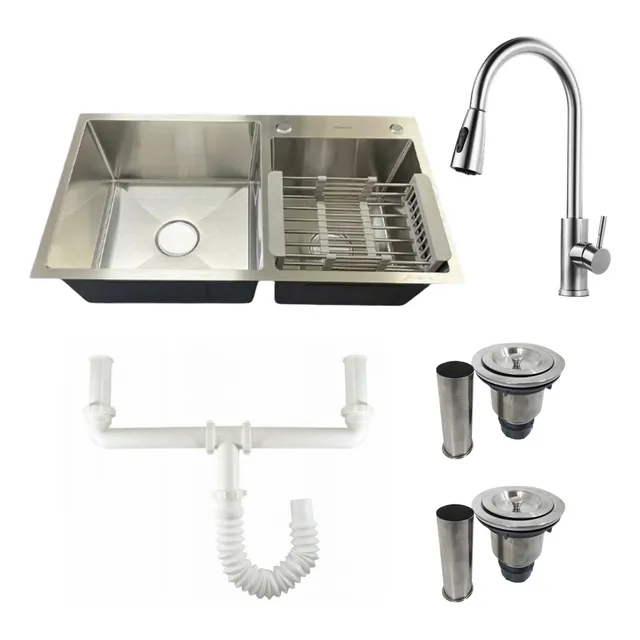 Fregadero De Cocina Maxims, Tarja Con Accesorios: Escurridor, Contracanasta, Cespol Y Monomando. Tarja De 2 Pilas De Acero Inoxidable Satinado.