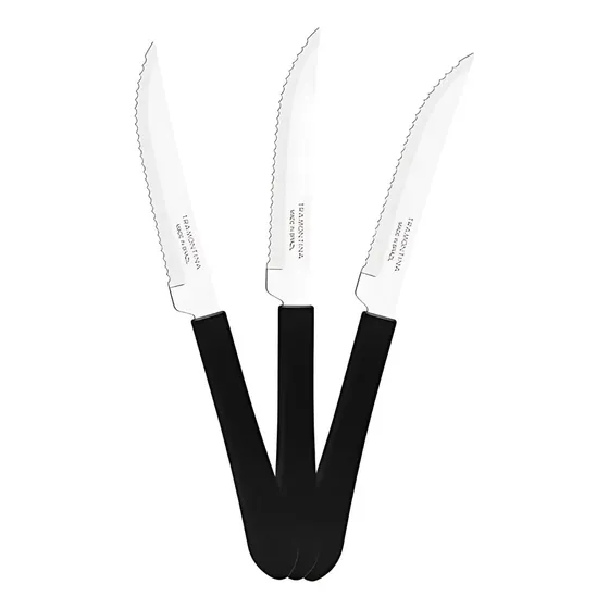 Kit 12 Facas Churrasco Inox Tramontina Leme Preto Aço Resistente