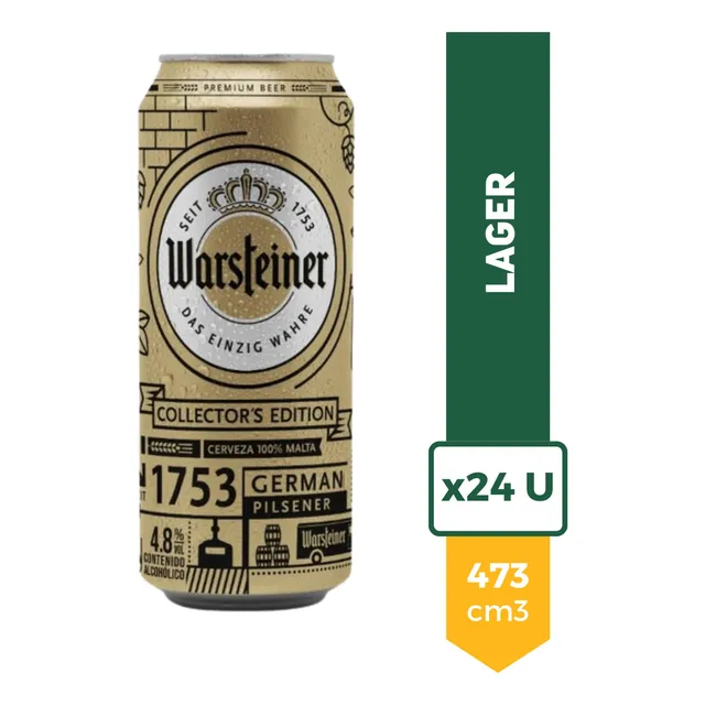 Cerveza Warsteiner Lager rubia lata 473 mL 24 unidades