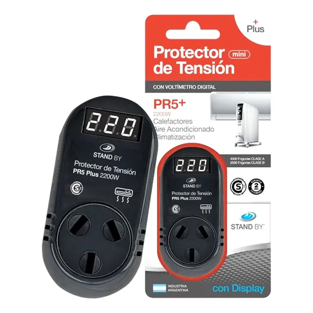 Protector De Tension 2200 W Con Voltimetro Digital Pr5plus Stand By
