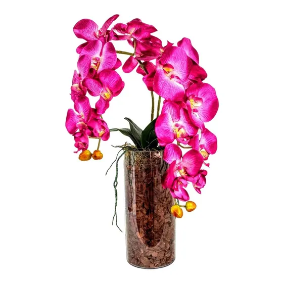 1 Arranjo Com 2 Orquídeas Toque Real + Vaso Decoração = Hani