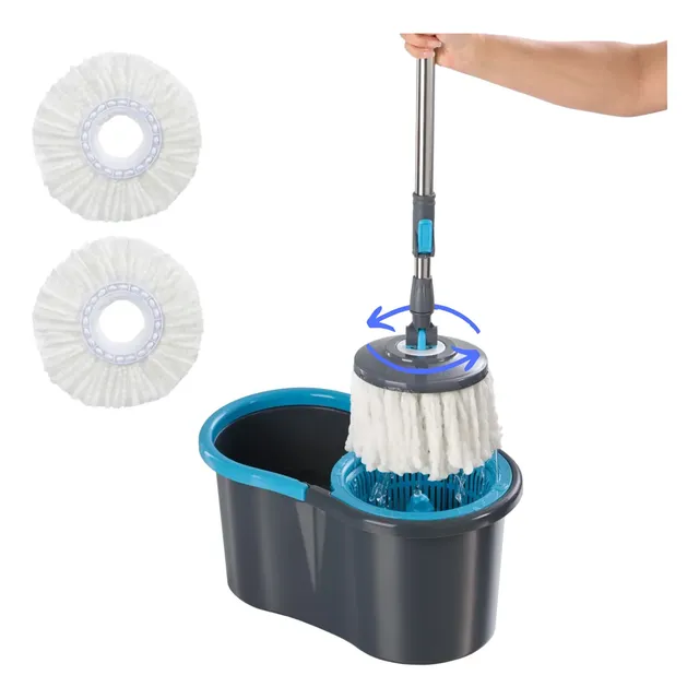 Trapeador Fácil Mop Exprimidor Spin Giratorio 360 Con Cubeta Negro